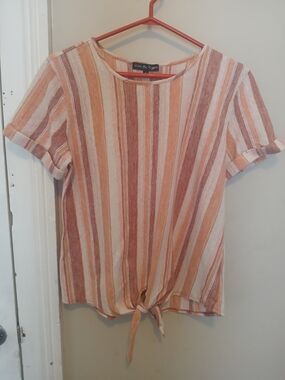 Kim & Cami Women's Striped Tie-Front Top T Shirt